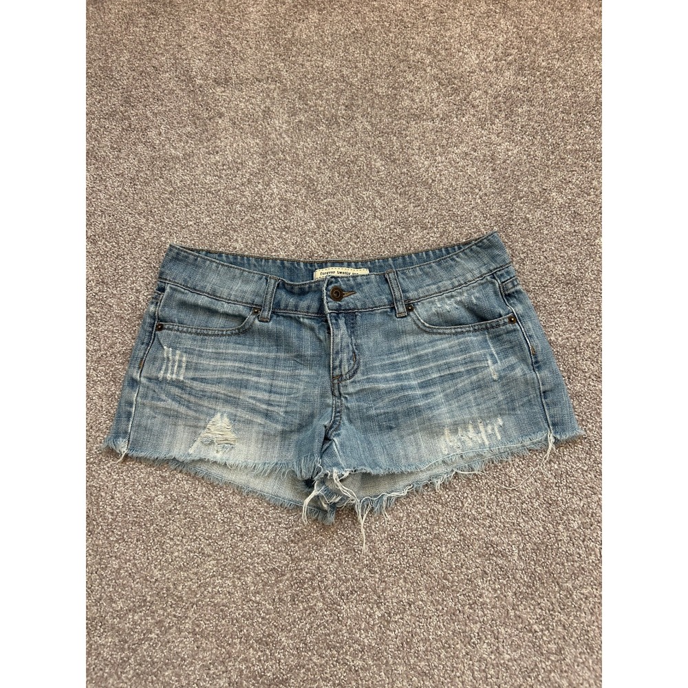 Forever 21 Denim Shorts Womens 30 Light Wash Excellent Distressed Frayed Cutoff